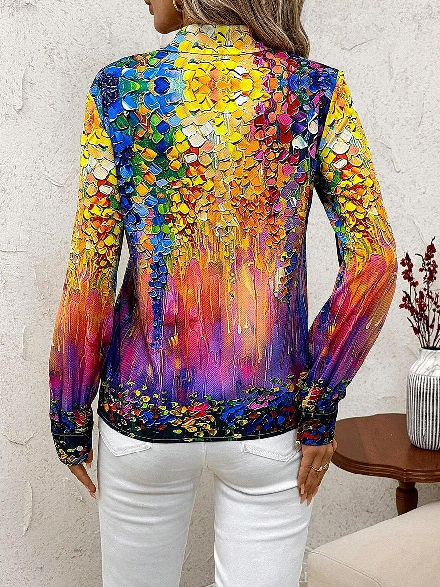 Femmes Chemise Fleuri Occasionnel manche longue Col de chemise Hauts Réguliers Travail Quotidien Boutons Imprimé Rose Claire Rouge Bleu Vert Printemps Automne Hiver de 2025 ? $31.99 –P2