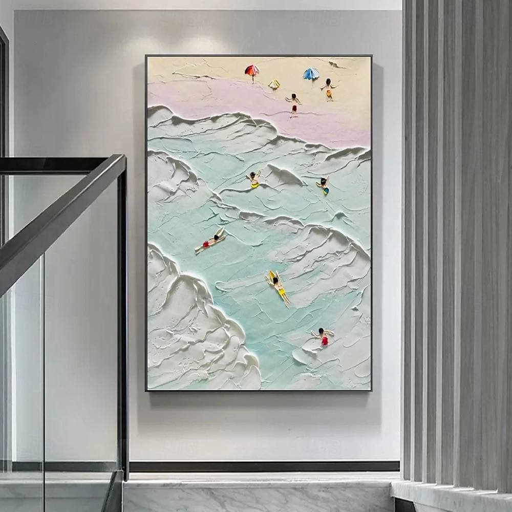 Peinture à l'huile sur toile de paysage marin peint à la main, peinture à l'huile côtière, art mural fait à la main, peinture abstraite de paysage marin de plage sur toile, salon, immense peinture à de 2025 ? $116.99 –P1