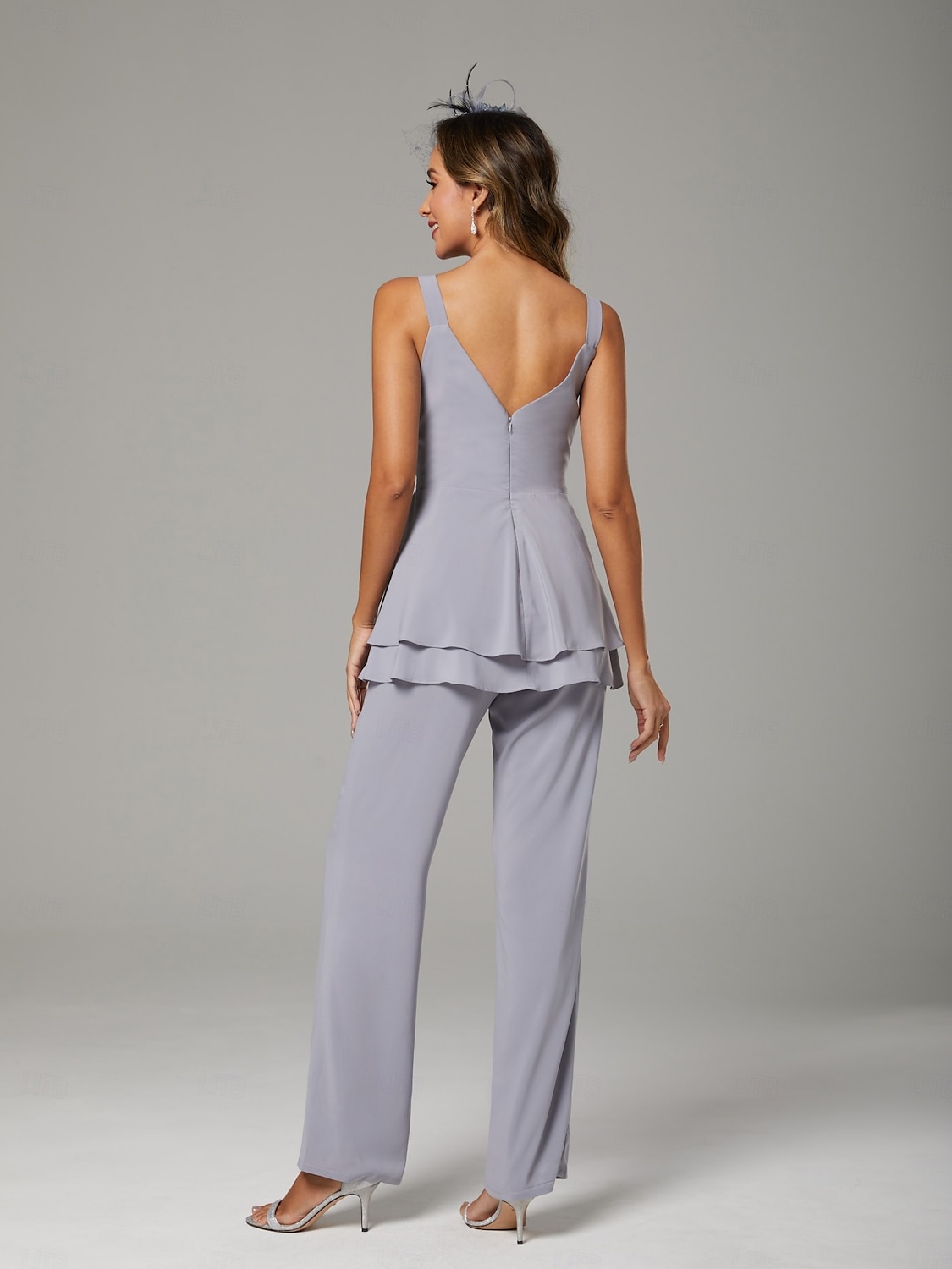 Häftdräkt  Kostym 3-delad Mor till Bruden Elegant Plus Size V-hals Ankel längd Chiffon Spets 3/4-lång ärm Wrap Inkluderad med Paljetter Crystal Brosch 2025 - $166.99 –P5