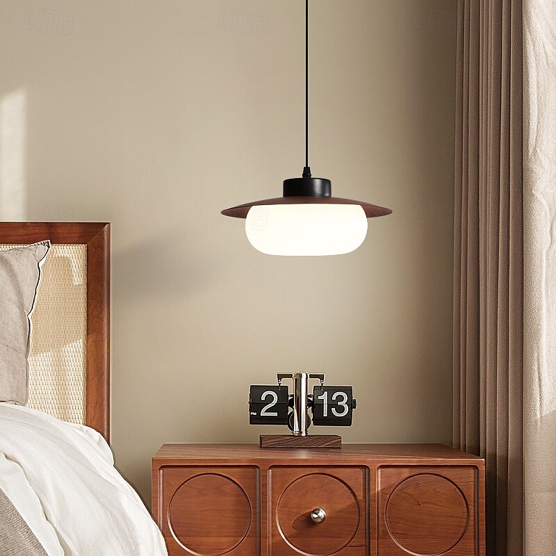 Wabi Sabi Retro Wood Lighting Fixture Milk White Glass Shade Japanese Style Walnut Wood Decor Hanging Ceiling Lamp 28cm 110-240V 2025 - $165.99 –P1