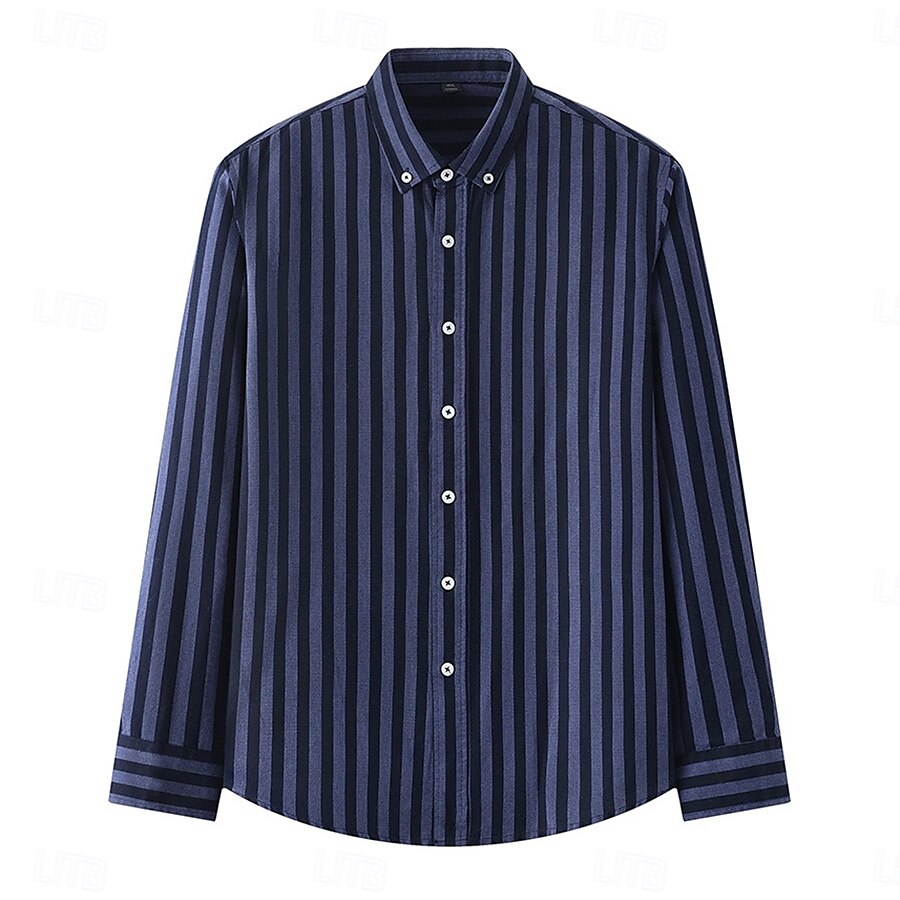 Men's Oxford Shirt Black Navy Blue Green Light Grey Dark Grey Long Sleeve Striped Vertical Stripes Button Down Collar School Wedding Buttons Clothing Apparel Neutral Fashion Daily 2025 - $25.99 –P8