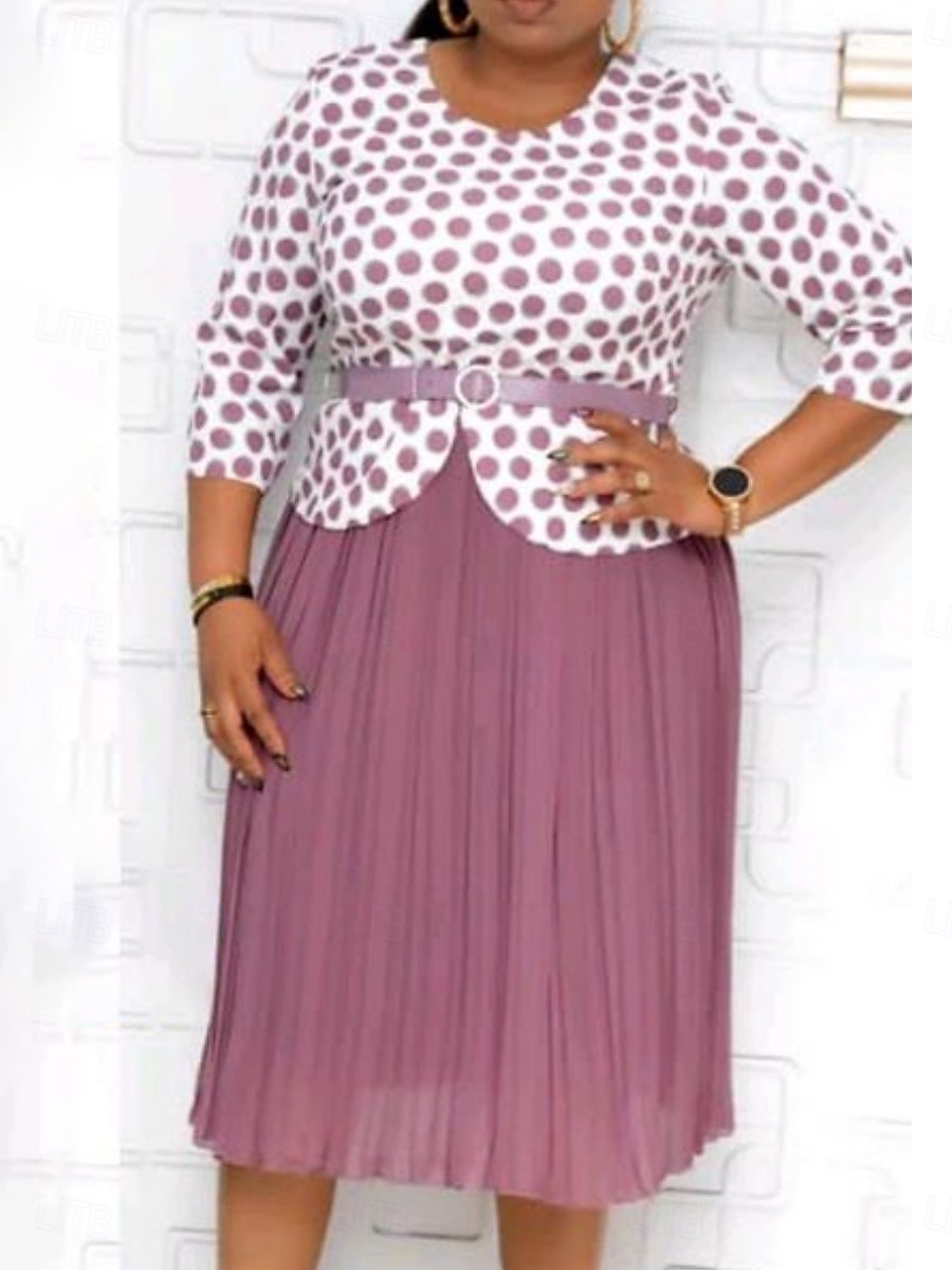 Femme Robe Ensemble Robe casual Jupe Ensemble Décontractées Pois Patchwork Imprimer Robe mi-longue Manches 3/4 Col Ras du Cou Extérieur du quotidien Rose Claire Eté Printemps Standard de 2025 ? $41.99 –P3