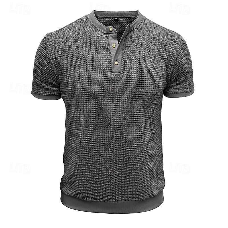Herre Vaffel Henley-skjorte Henly-skjorte Strikk T-skjorte Kortermet Helfarge عادي Strikketøy Fritid hverdag Knapper Strikket Henley utendørs Avslappet Daglig Sommer Vår & Vinter Svart Hvit Grå 2025 - $20.99 –P7