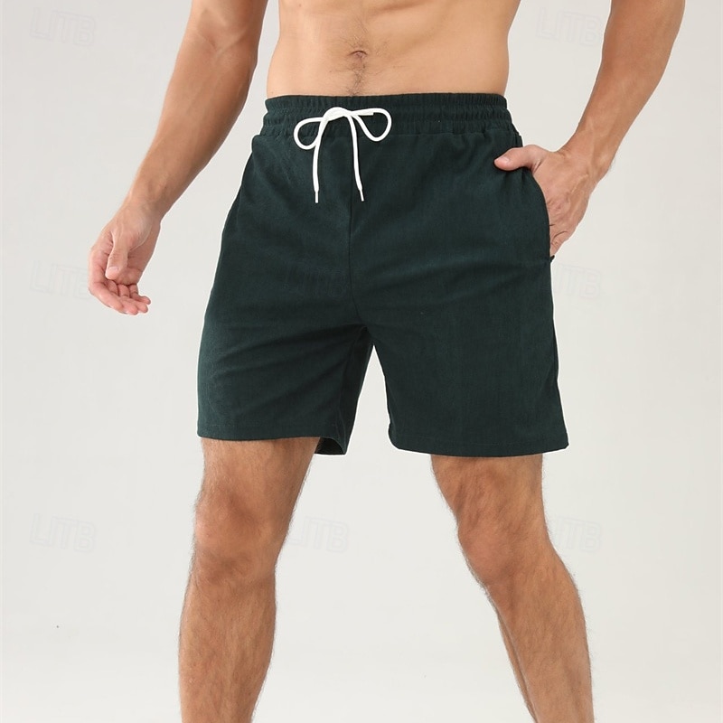 Per uomo Pantaloncini Pantaloncini estivi Pantaloncini casual Pantaloncini di velluto a coste Tasche A cordoncino Vita elastica Liscio Comfort Traspirante Breve Esterno Da mare Sport Informale Nero del 2026 a $16.49 –P19