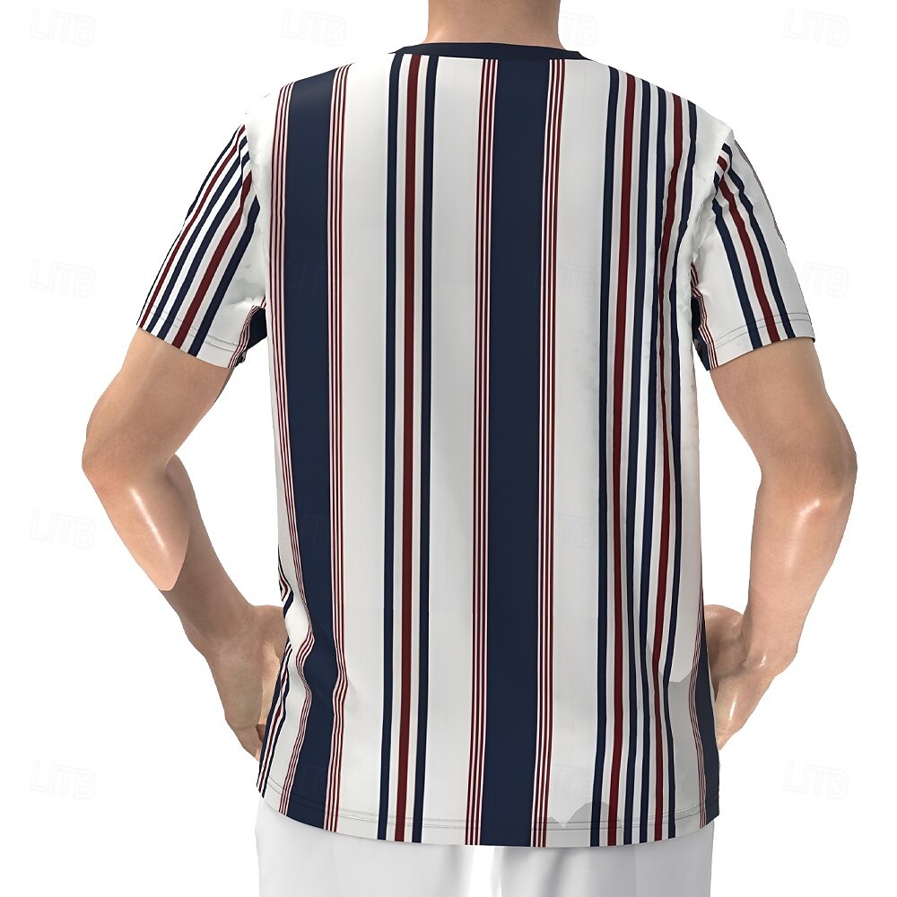 Men's Geometric Stripes T Shirt Henley Shirt Short Sleeve Designer Retro Vintage Street Casual Daily Summer Spring Navy Blue Henley Henley T-Shirt 2025 - $21.99 –P2
