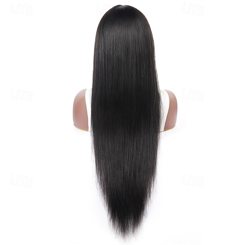 parrucca fatta a macchina capelli umani lisci neri densità 150% per donne nere del 2025 a $97.99 –P2