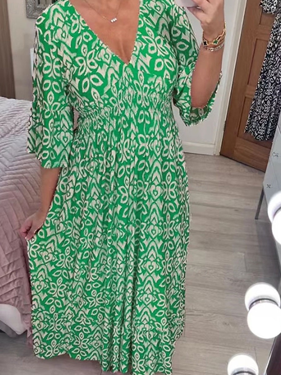 Damen kleid lang Casual kleid Boho Chic Kleider Boho-Kleid Elegant Böhmen Stilvoll Urlaub Casual Täglich Regular Fit Graphic Kurzarm V Ausschnitt Rote Marineblau Blau Grün Sommer Frühling 2025 - $19.99 –P4