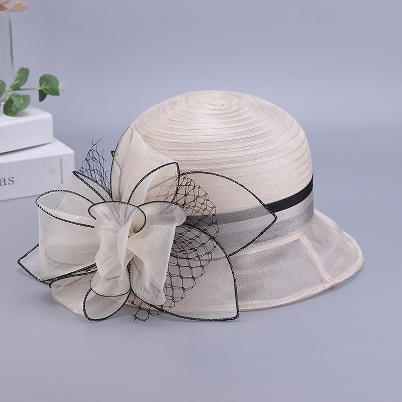 Klobouky Organza Kbelík Čajový dýchánek Dostih koktejl Elegantní Vinobraní Roztomilý S Květiny Přílba Pokrývky Hlavy 2025 - $17.99 –P9