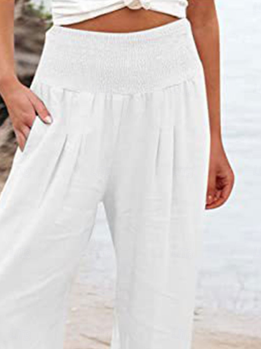 Mulheres Shorts de algodão e linho Calças inspiradas em linho Calças de linho de algodão Moda Roupa de rua Básico Comprimento da panturrilha Cintura Alta Tecido Bolsos Cintura elástica Conforto de 2025 por $21.99 –P2