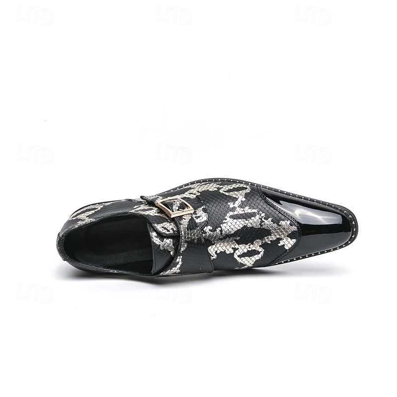 mocassins à imprimé serpent noir et blanc pour hommes avec détails en cuir verni et boucle – chaussures à enfiler élégantes pour les occasions formelles et décontractées de 2025 ? $46.99 –P5
