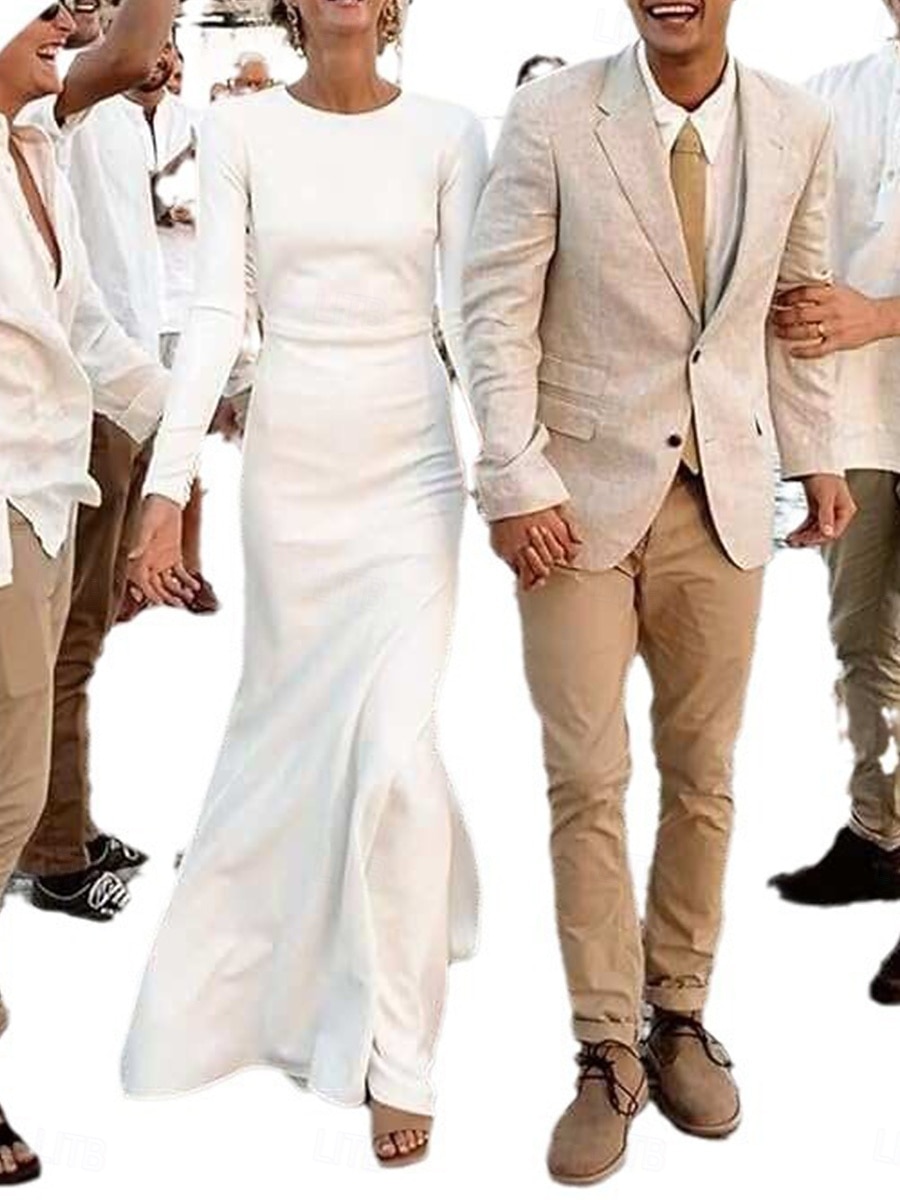 Wedding Dresses Ball Gown Scoop Neck Long Sleeve Chapel Train Satin Bridal Gowns With Pleats Ruched 2026 - $159.99 –P5