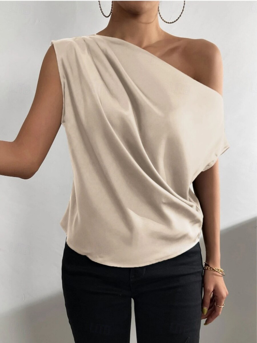 Women's Camisole Tank Top Solid Color Business Modern Casual Sleeveless Asymmetrical Regular Tops Work Formal Wear Black Pink Brown Green Beige Summer Spring 2025 - $19.99 –P7