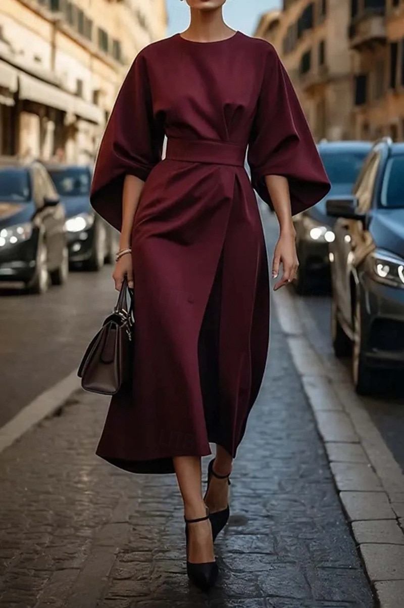 Dámské Dlouhé šaty Maxi šaty Maxi šaty Elegantní šaty Elegantní Netopýří rukávy Běžný Pevná barva 3/4 délka rukávu Tričkový Černá Fialová Fialová Hnědá Podzim 2025 - $29.99 –P2