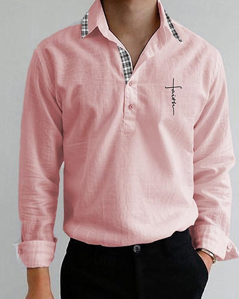 Per uomo Camicia Camicia popover Camicia estiva Maglietta informale Camicia da spiaggia Bianco Rosa Manica lunga A quadri Croce Bavero Da mare Hawaiano Collage Abbigliamento Di tendenza Informale del 2025 a $26.99 –P2