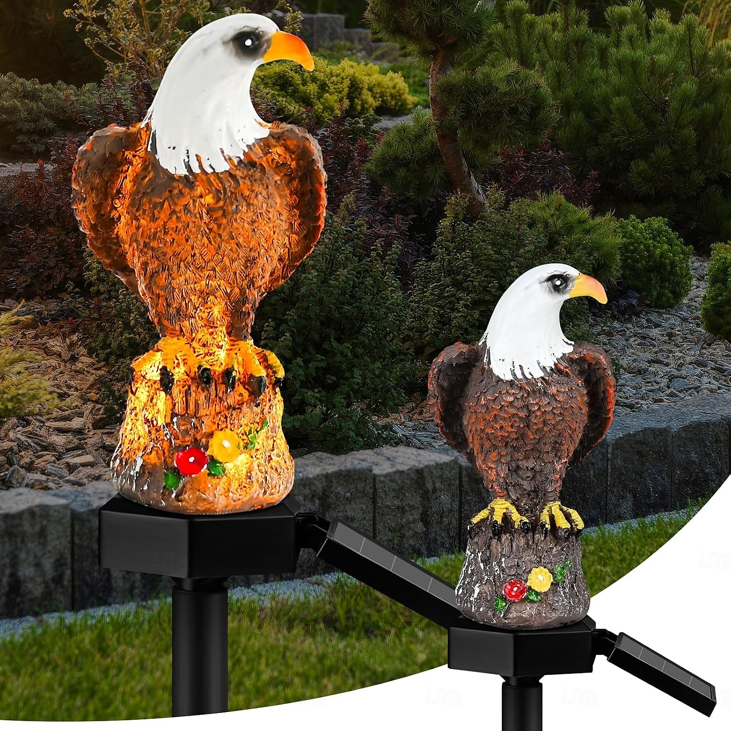 Lampa solarna do ogrodu, lampa solarna orzeł do dekoracji ogrodu, trawnika i patio, jasna zewnętrzna statua orła zapewniająca oszałamiającą atmosferę 2025 - $13.99 –P2