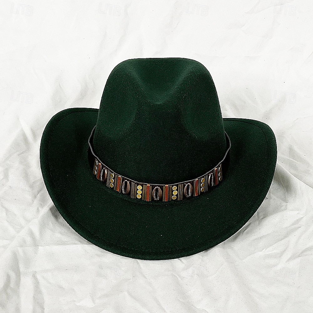 Metallgürtel Western Cowboyhut Herren Herren Damen Jazz Cowboyhut mit Leder breiter Krempe Glockenhut Kirche Sombrero Cowgirl 2026 - $16.49 –P14
