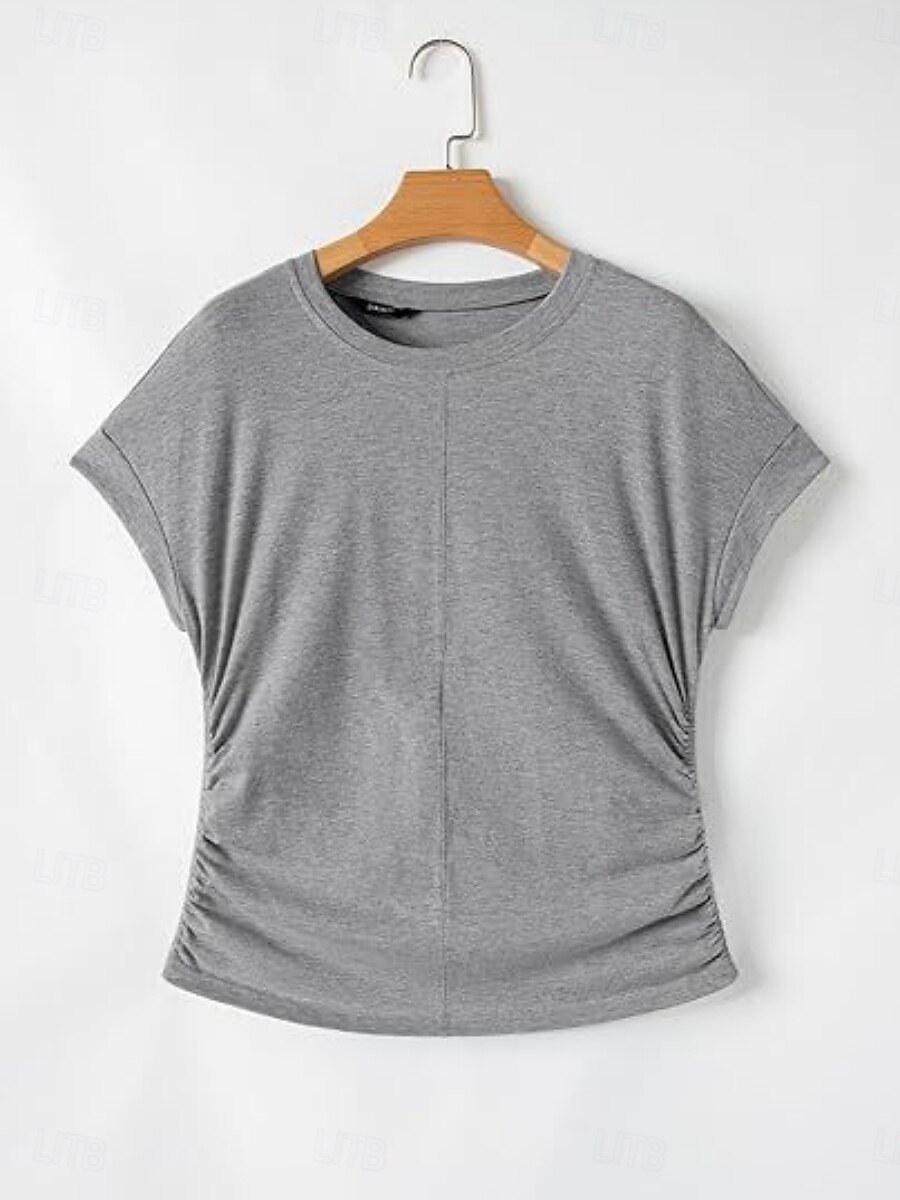 T Shirt Femme Uni Élégant Décontracté Manches Courtes Col Ronde Tops Réguliers Quotidien Noir Blanc Vert Armée Vert Gris Été de 2025 ? $19.99 –P21