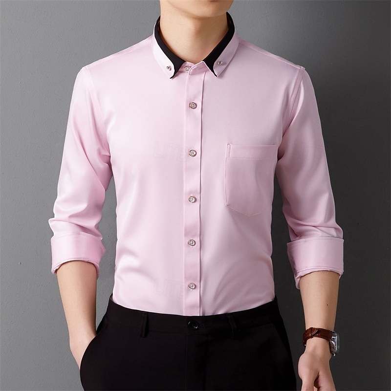 Per uomo Camicia Camicie Camicia con bottoni Tinta unica Matrimonio Feste Nero Bianco Rosa Vino Manica lunga Bavero Primavera Autunno Abbigliamento Tasche del 2025 a $21.99 –P15