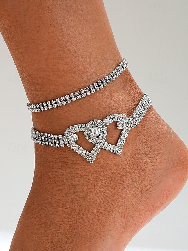 Alloy Zircon Heart-Shaped Anklet and Chain Set for Women – Elegant Bridal Jewelry for Weddings, Parties and Special Occasions 2025 - $9.99 –P3