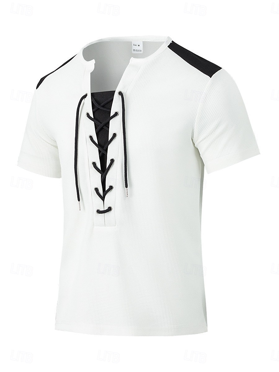 Men's Henley Shirt Tee Short Sleeve Shirt Tee Top Short Sleeve Crewneck Summer Color Block Solid / Plain Color Fashion Designer Fashion Vacation Street Going out Wine Black White Top Tee for Men 2025 - $20.99 –P2
