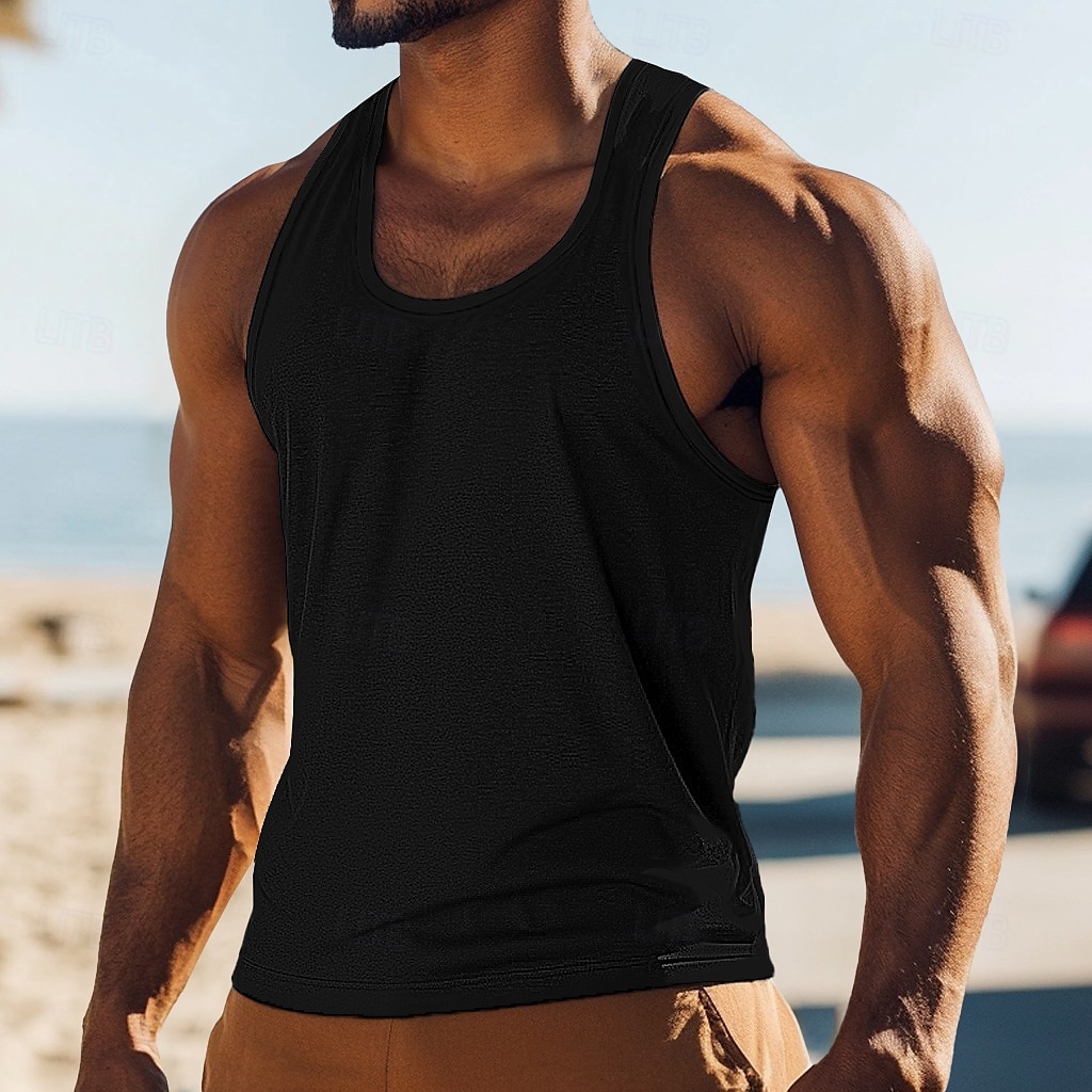Men's Tank Top Vest Undershirt Sleeveless Shirt Sleeveless Crewneck Summer Solid Color Plain Fashion Classic Comfortable Street Casual Sports Black White Red Top Tee for Men 2025 - $11.49 –P11