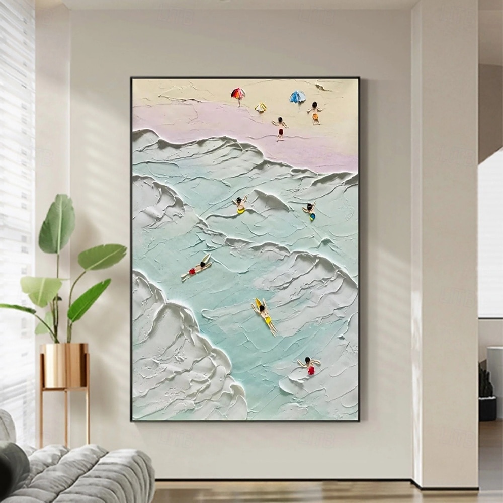 Peinture à l'huile sur toile de paysage marin peint à la main, peinture à l'huile côtière, art mural fait à la main, peinture abstraite de paysage marin de plage sur toile, salon, immense peinture à de 2025 ? $116.99 –P2