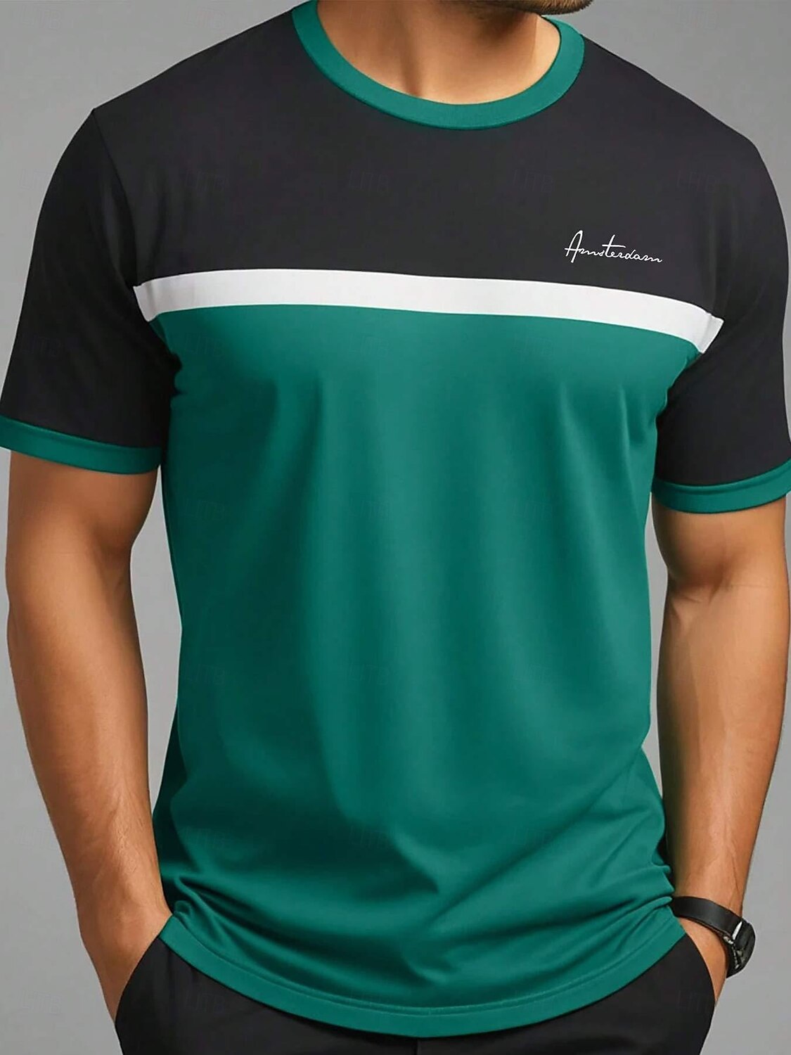 Men's Tee Short Sleeve Shirt Tee Top Short Sleeve Crewneck Spring &  Fall Letter Print Fashion Designer Color Block Vacation Street Going out Green Top Tee for Men 2025 - $10.99 –P1