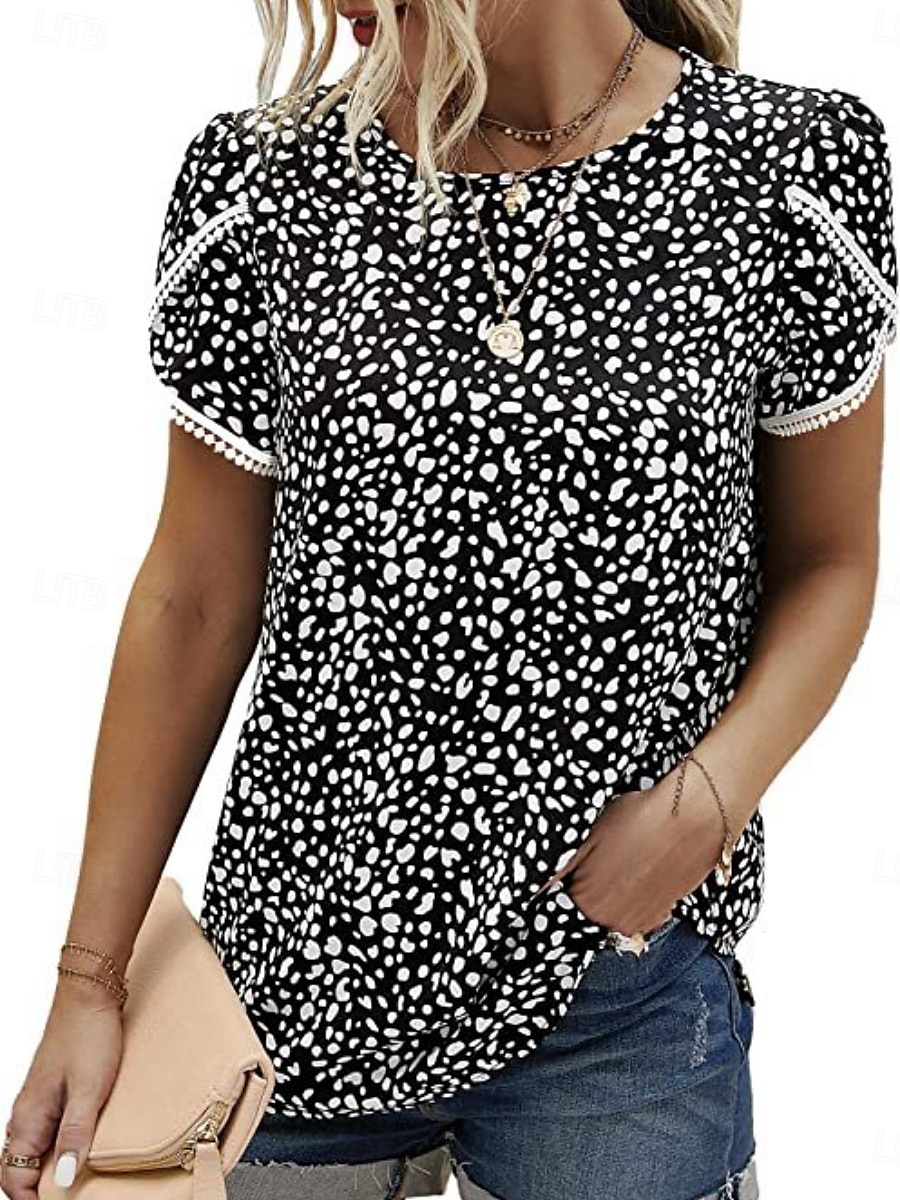 Tricou de femei Puncte Stilat Casual Mâneci Scurte Gât Rotund Topuri Regulate Zilnice Print Negru Alb Roz Roșu Albastru Vară Primăvară 2025 - $16.99 –P7