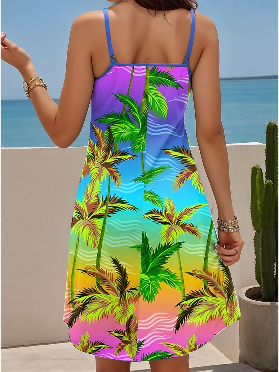 Per donna Mini abito Abito casual Mini abito Prendisole Abito estivo Informale Da mare Giornaliero Per eventi Standard Pop art A foglia Senza maniche A V Blu Estate del 2025 a $21.99 –P2