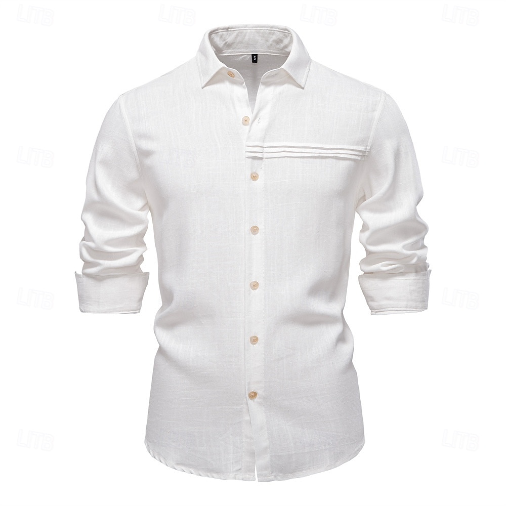 Hombre Camisa camisa de lino Camisa de lino de algodón Camisa casual Abotonar la camisa Plano Vacaciones Calle Blanco Azul Marino Oscuro Albaricoque Manga Larga Diseño Primavera Ropa Frunce 2025 - $33.99 –P1