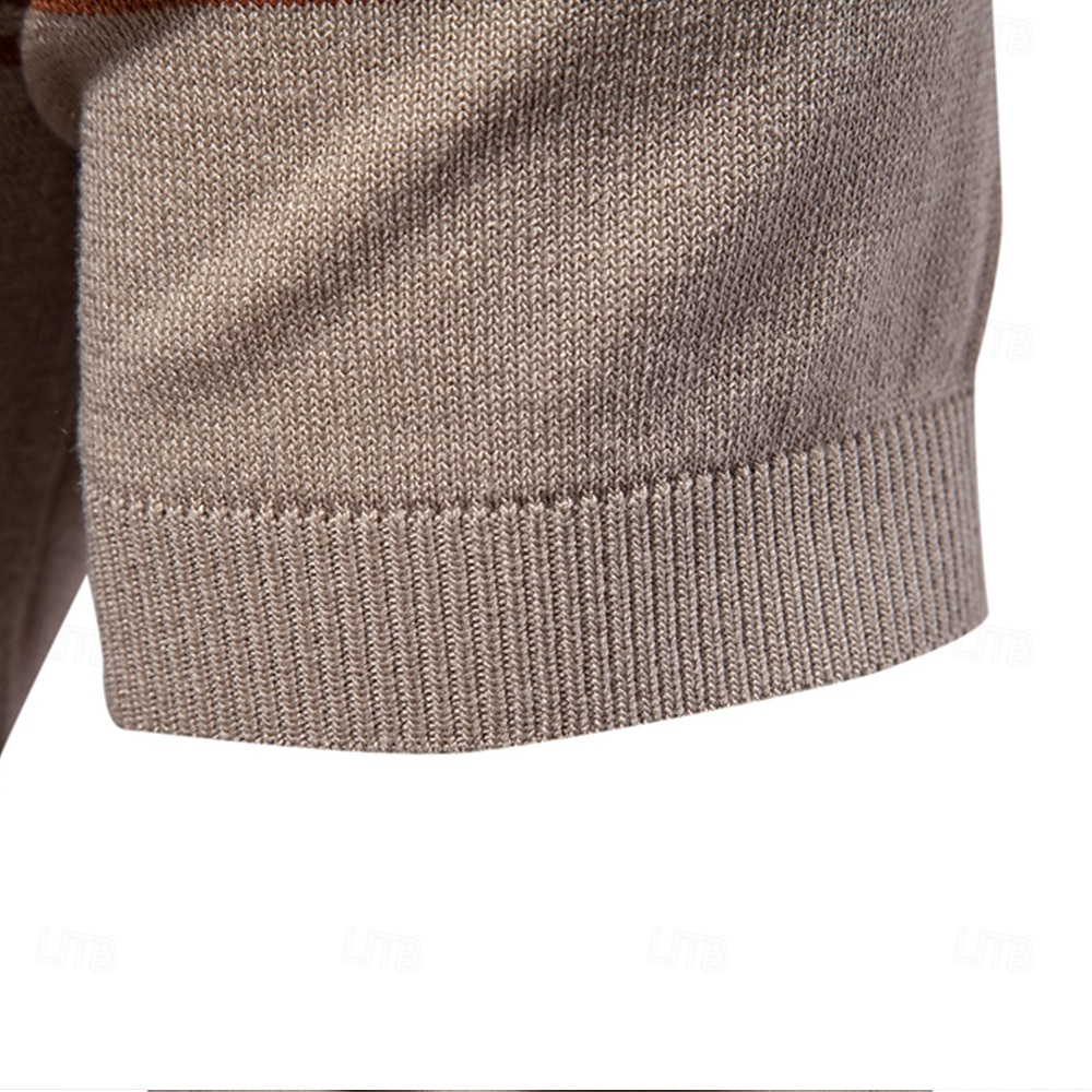 Men's Polo Knit Polo Sweater Formal Work Turndown Quarter Zip Short Sleeve Striped Zip Up Stripe-Trim Spring Black White Khaki Polo 2025 - $28.99 –P14