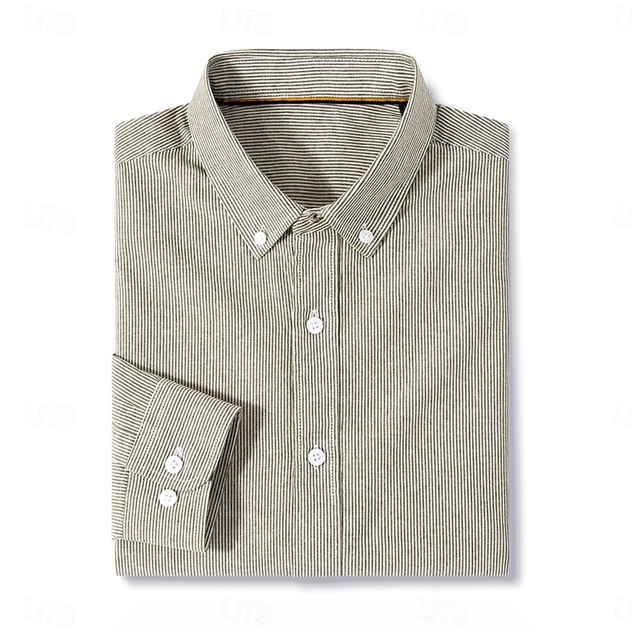 Men's Oxford Shirt Light Khaki Light Green Light Grey Long Sleeve Striped Button Down Collar School Wedding Buttons Clothing Apparel Neutral Fashion Daily 2025 - $25.99 –P8
