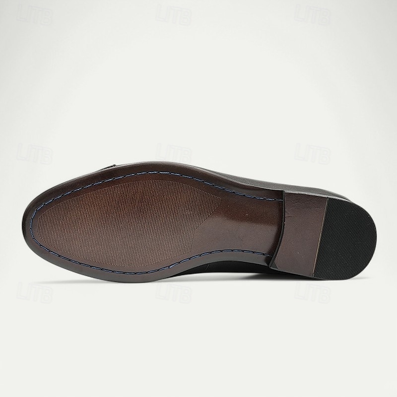 bruna tofsloafers i läder för män med brogue-detaljer, klassiska slip-on klänningskor för bröllop, fester och formella evenemang 2025 - $109.99 –P5