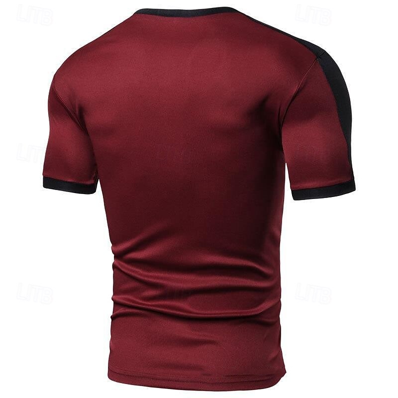 Herren T-Shirt mit Knöpfen T Shirt T-Shirt Kurzarmshirt Kurzarm V Ausschnitt Sommer Frühling Farbblock Mode Designer Basic Knöpfe Urlaub Straße Ausgehen Schwarz Weiß Wein Top T-Shirt für Herren 2025 - $10.99 –P8