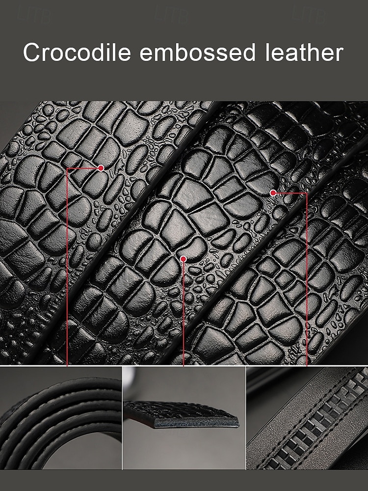 Men's Genuine Leather Crocodile Pattern Belt – Automatic Buckle, Luxury Business & Casual Dress Belt, Adjustable for Work, Weddings & Formal Events 2025 - $26.99 –P4