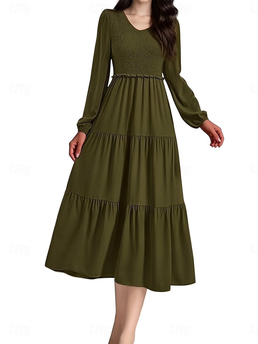 Női Midi ruha hétköznapi ruha Elegáns Stílusos Alkalmi Normál Bohém Hosszú ujj V-alakú Fekete Bor Sötétkék Katonai zöld Tavasz Ősz Tél 2025 - $29.99 –P4
