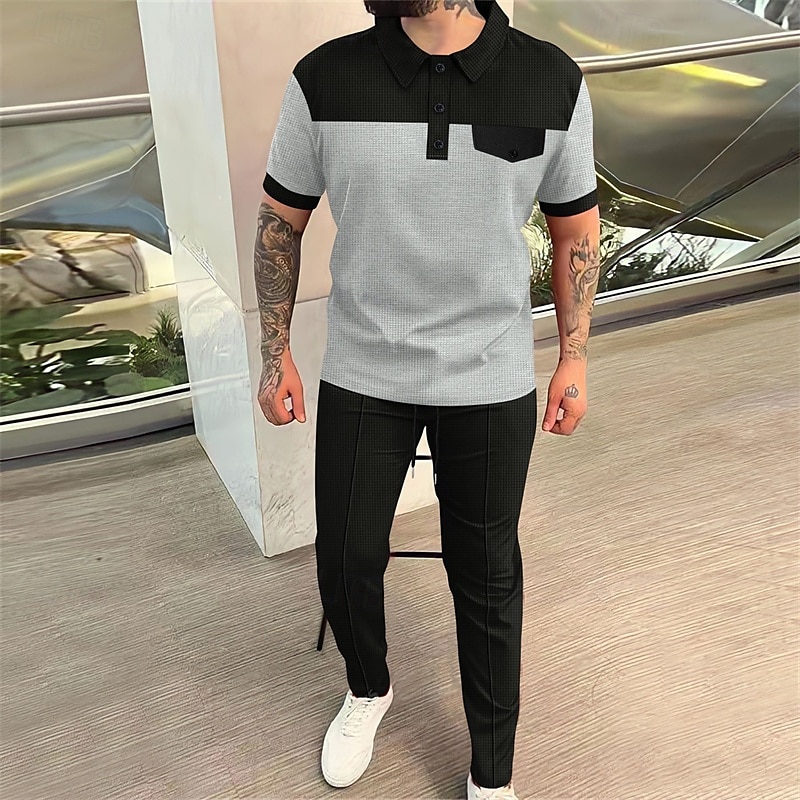 Men's Golf Shirt Golf Polos Shirts Work Casual Lapel Short Sleeve Basic Modern Color Block Patchwork Buttons Summer Spring Regular Fit Wine Green Khaki Gray Golf Shirt 2025 - $31.99 –P10