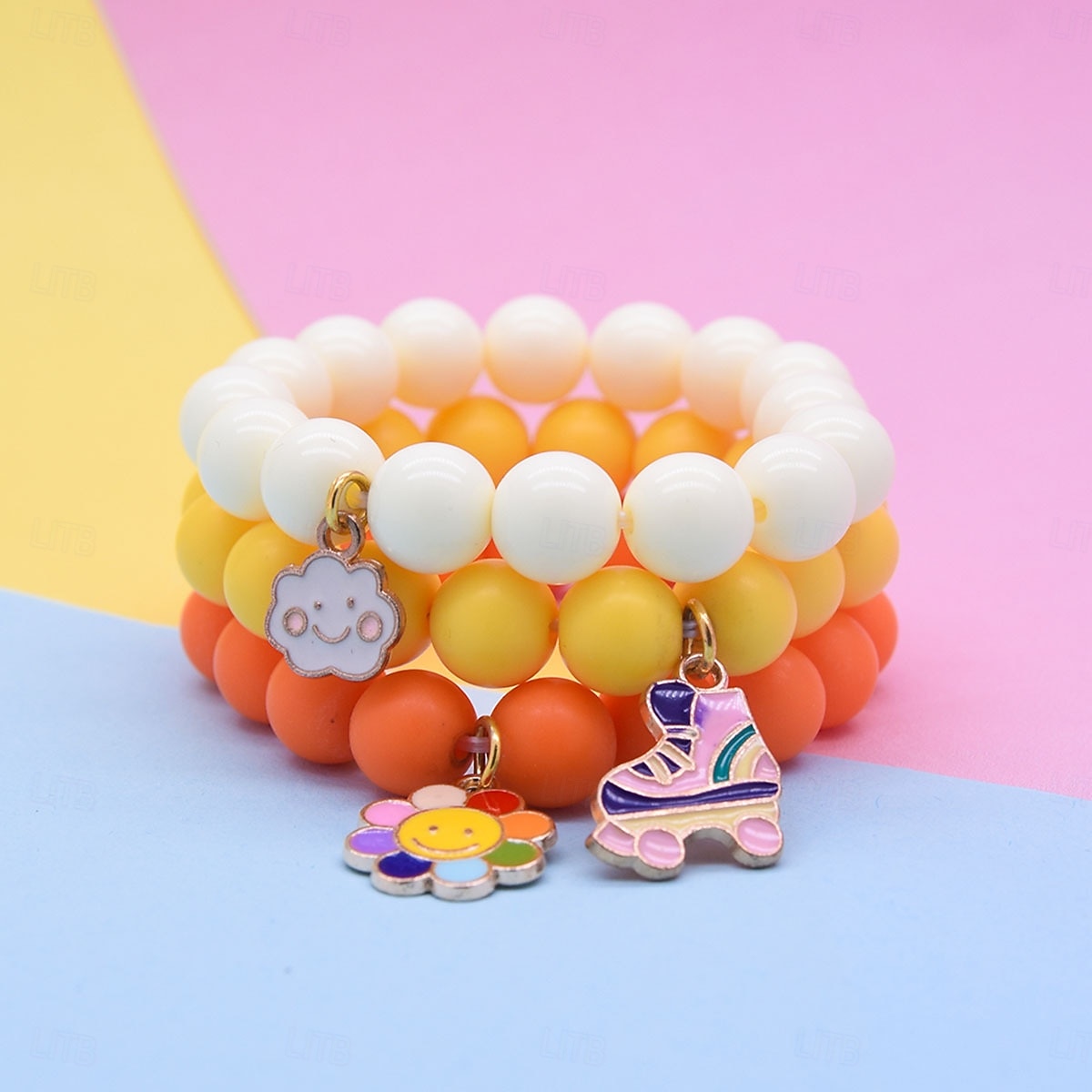 3-teiliges Set mit süßen Sonnenblumen- und Regenbogen-Charm-Perlen mit Einhorn- und Sonnenblumen-Regenbogen-Armbändern 2025 - $11.49 –P9