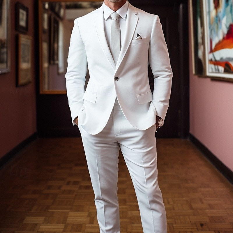 Hombre Graduación Conjunto chaqueta Negocio Fiesta de Cóctel Fiesta de Boda Moda Casual Verano Primavera Poliéster Plano Botones Bolsillo Cómodo Botonadura Simple Chaqueta de sport Blanco Rojo Azul 2025 - $99.99 –P1