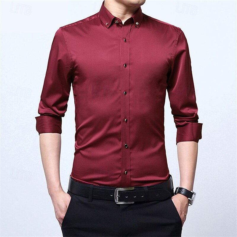 Herren Hemd Oberhemd Knopfhemd Glatt Hochzeit Party Schwarz Weiß Rosa Wein Langarm Kargen Frühling Herbst Bekleidung Tasche 2025 - $19.99 –P12