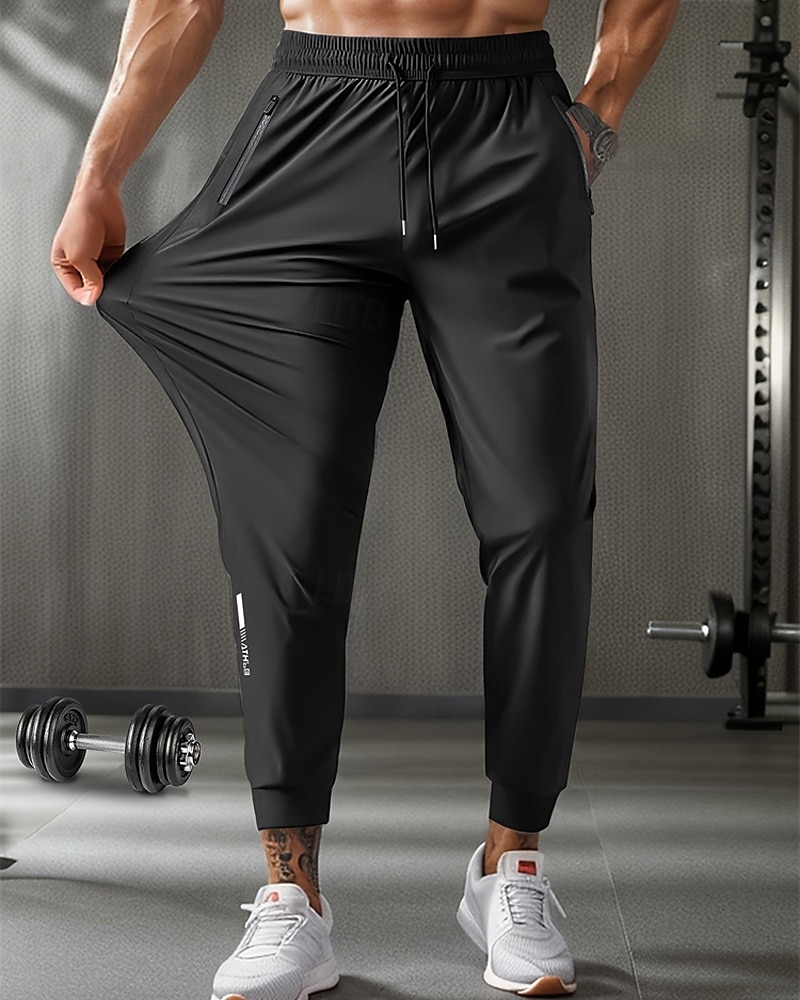 Men's Athletic Pants GYM Pants Running Pants Training Athletic Daily High Stretch Comfortable Breathable Pocket Elastic Waist Drawstring Plain Full Length Sports Casual Activewear Black Grey 2025 - $16.49 –P1