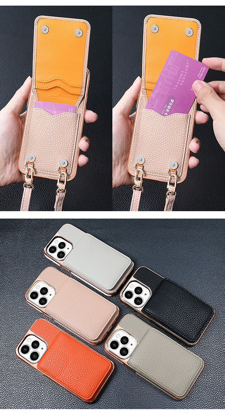telefono Custodia Per iPhone 16 15 14 Pro Max Plus 13 Pro Max Copertura Posteriore con Supporto Magnetico con Cordino Retrò Placcatura Pelle PU del 2025 a $26.99 –P1