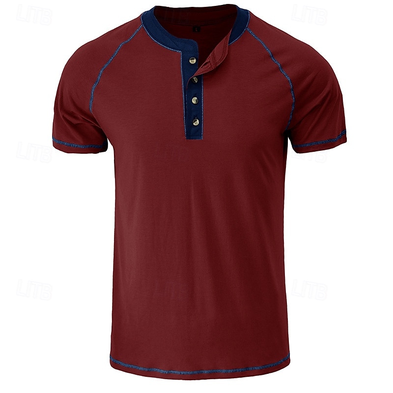 Men's Button T Shirt T Shirt Henley Shirt Short Sleeve Shirt Short Sleeve Henley Summer Color Block Solid / Plain Color Fashion Designer Fashion Vacation Street Going out Dark Grey Wine Black Top Tee 2025 - $26.99 –P8
