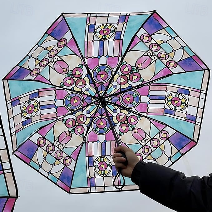 Vintage Stained Glass Automatic Umbrella, Hand-Painted Glass Clear Umbrella, Stained Glass Inspired Umbrella, Stained Glass Umbrella for Women Girl, Unique Aesthetic Transparent Umbrella 2025 - $15.99 –P8