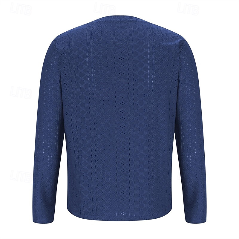 Herren T Shirt T-Shirt Langarmshirt Langarm V Ausschnitt Frühling Herbst Einfach Mode Designer Basic Jacquard Urlaub Straße Ausgehen Schwarz Weiß Blau Top T-Shirt für Herren 2025 - $19.99 –P13