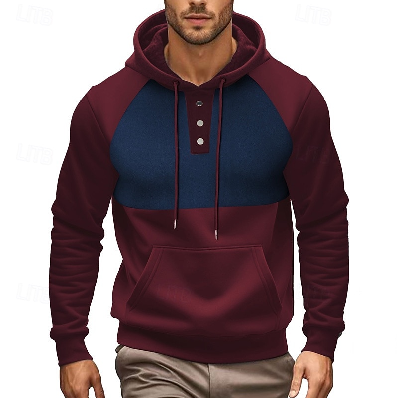 Homens Moletom Preto Vinho Azul Marinha Cáqui Cinzento Com Capuz Bloco de cor Patchwork Bolsos Desportos e Ar livre Diário Feriado Poliéster Roupa de rua Básico Casual Outono Inverno Roupa Moletons de 2025 por $30.99 -P12