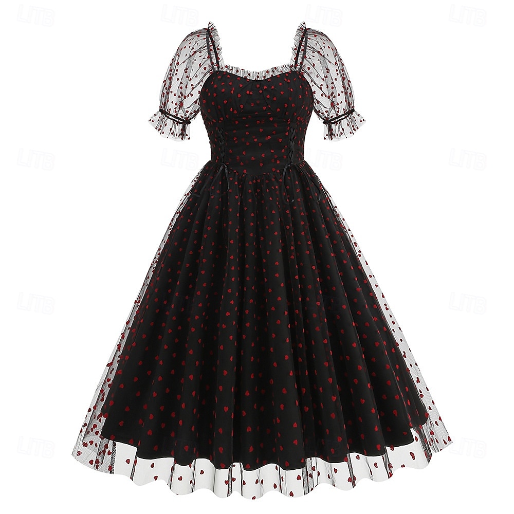 Anni 1950 Retrò Vintage Lunghezza al ginocchio Vestito Abito da tè Abito Swing Cuore Aderente & Svasato Altalena a dondolo Costume Per donna Natale Carnevale Capodanno Ritorno a casa Casual del 2026 a $40.99 –P19