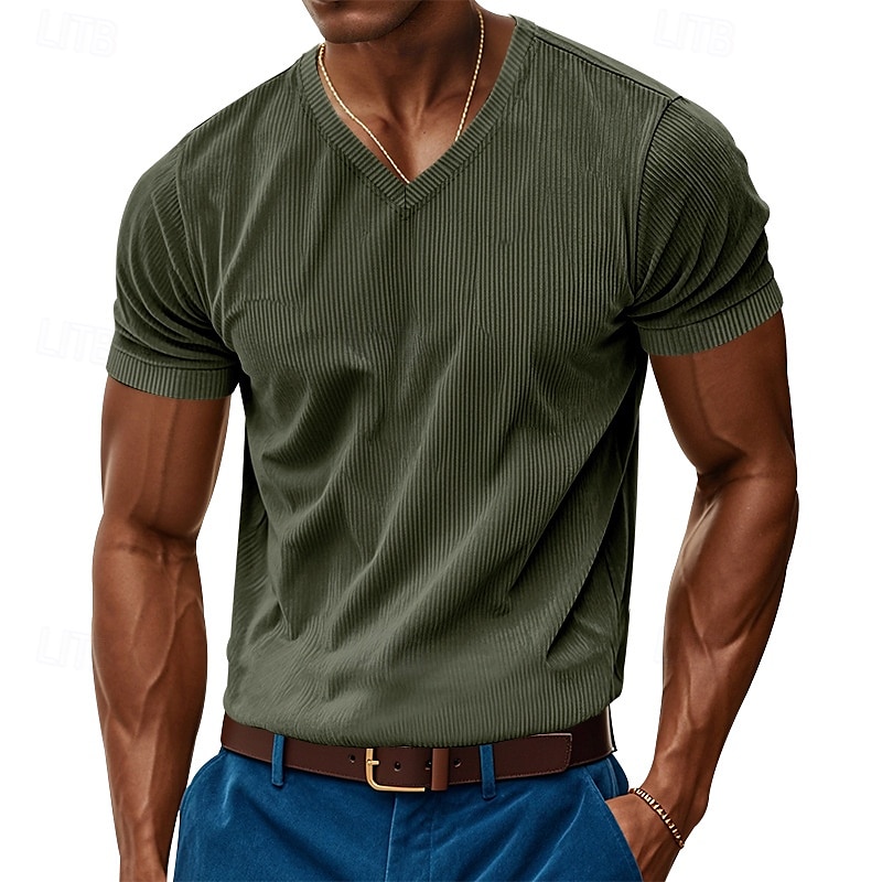 Men's Tee Short Sleeve Shirt Tee Top Short Sleeve V Neck Spring & Fall Plain Fashion Designer Sexy Vacation Street Going out Black Navy Blue Army Green Top Tee for Men 2025 - $16.99 –P4