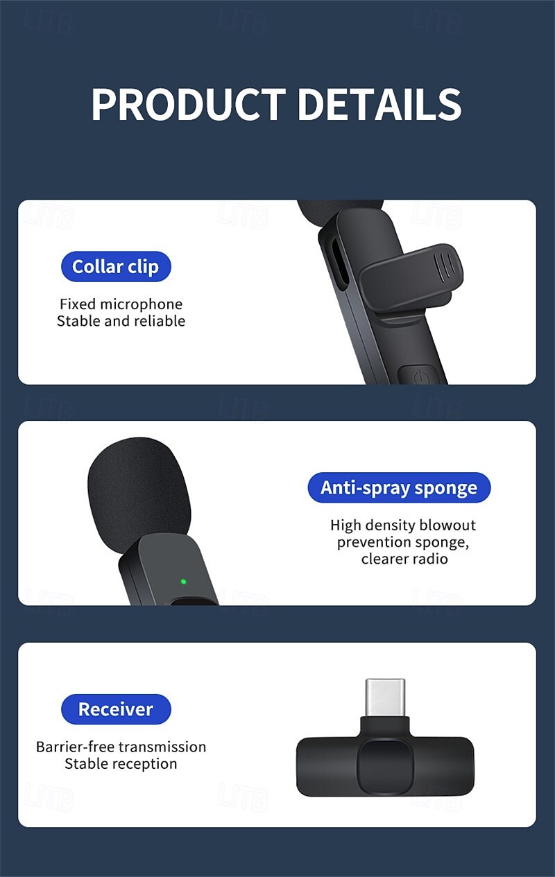 2.4G Wireless Lavalier Microphone Video Shooting Live Microphone Portable Audio Video Recording Mini Mic for IOS Android 2025 - $22.99 –P6