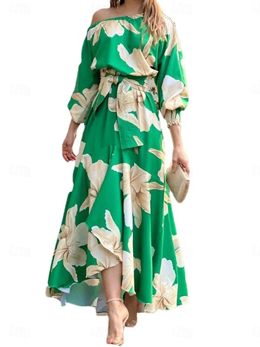 Damen Midikleid Wickelkleid A Linie Kleid Figurbetontes Kleid Schulterfreies Kleid Urlaub Urlaub Täglich Regular Fit Blumen Graphic Langarm Ein-Schulter Gelb Grün Sommer 2025 - $36.99 –P3